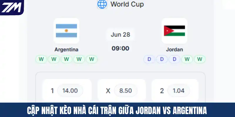 Cập nhật kèo nhà cái trận giữa Jordan vs Argentina